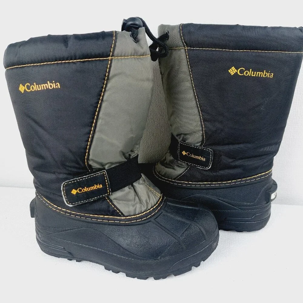 Columbia Boy's Black Gray Powderbug Plus II Mid-Calf Winter Snow Boots Sz 12.5